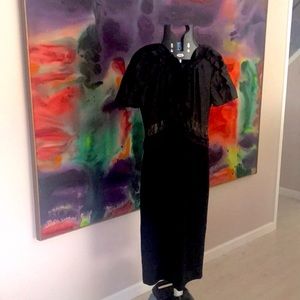 Jason Wu Collection Black Silk Ruffle Midi Dress Sheer Lace Waist size 4 sexy